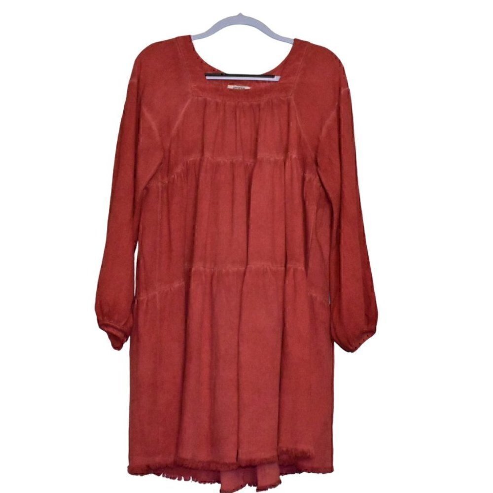 Umgee Boho Hippie Babydoll Long Sleeve Square Neck Tiered Autumn Dress Size S